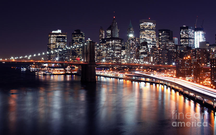 Midnight in the Shadow of Brooklyn Bridge II- Brooklyn Bridge Photograph by Lee Dos Santos