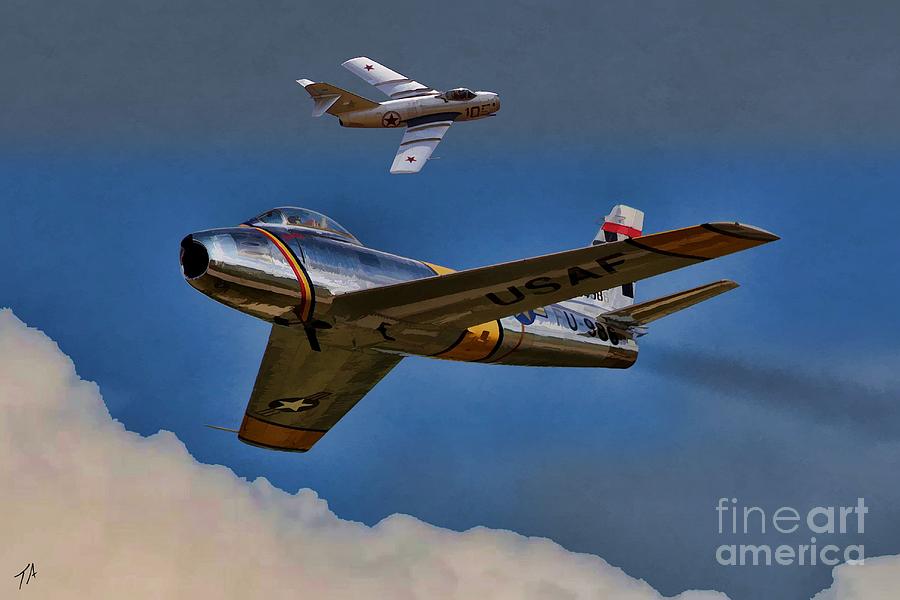 Mig Alley F-86 vs Mig-15 Digital Art by Tommy Anderson