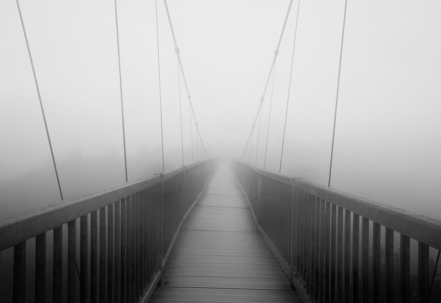Black And White Photograph - Mile High Swinging Bridge - NC Scenic at Grandfather Mountain by Rob Travis