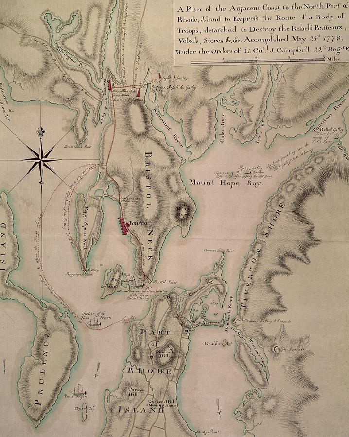 Map Drawing - Military plan of the North Part of Rhode Island by English School 