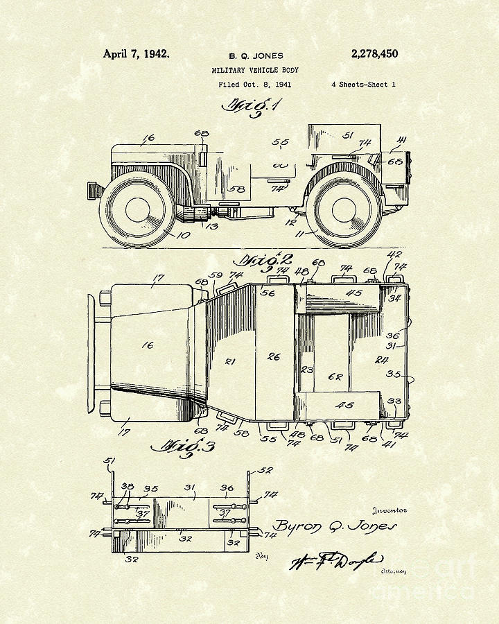 Truck Drawing - Military Vehicle 1942 Patent Art by Prior Art Design