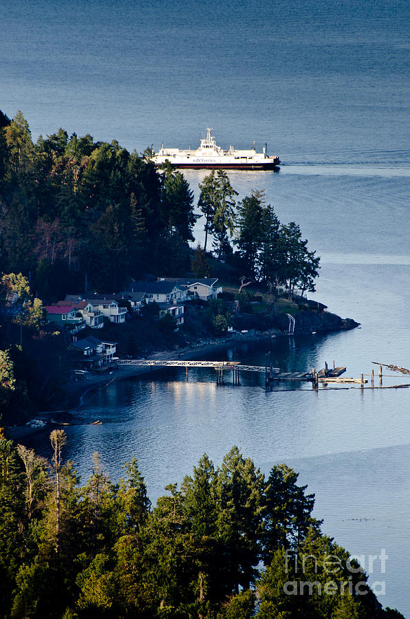 Pier Photograph - MILL BAY ferry passing sandy beach rd vancouver island BC canada by Andy Smy