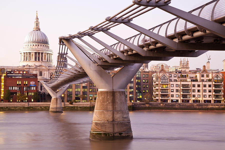 Millennium Bridge and St. Pauls Cathedral II Photograph by Adam Pender