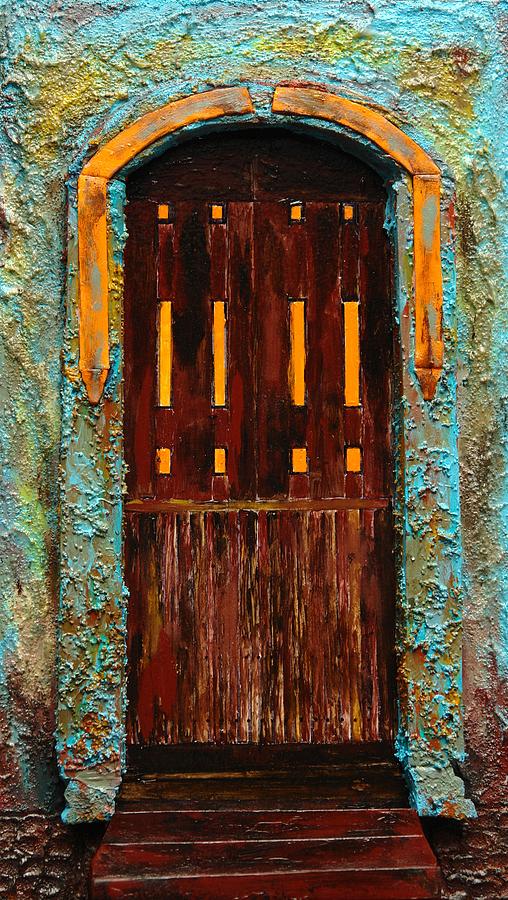 Mini Aqua Mexican Doorway Painting by Robert Handler