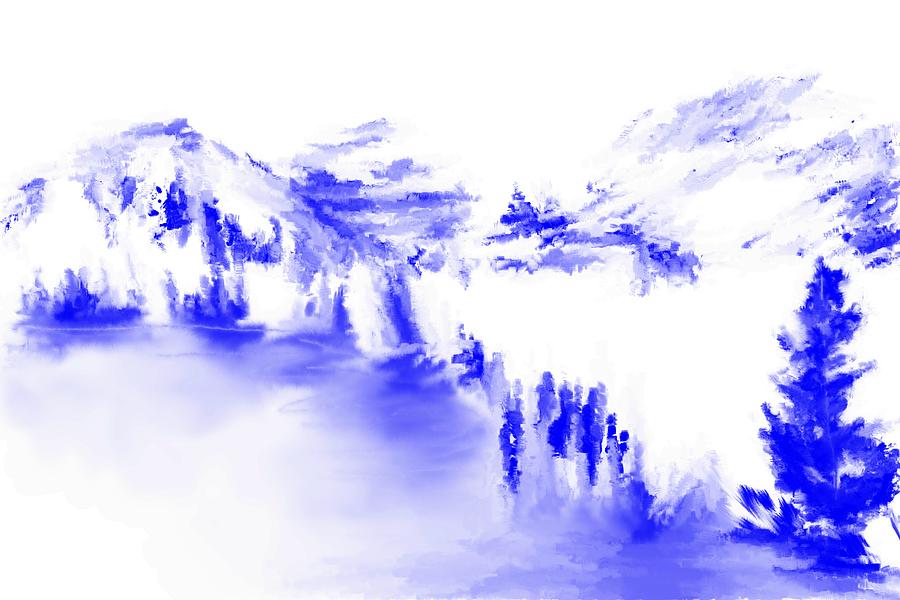 Abstract Digital Art - Minimal landscape Monochrome in blue 111511 by David Lane