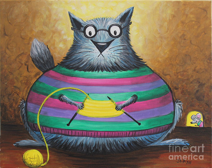 Cat Painting - Miss Knitty by Jennifer Alvarez