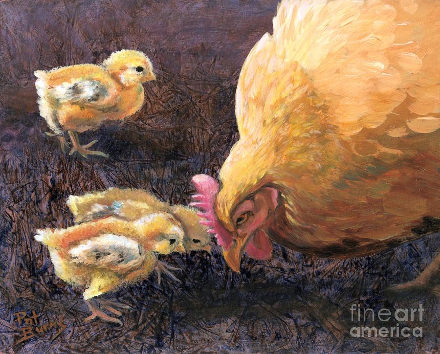 Miss Peck with Chicks Painting by Pat Burns
