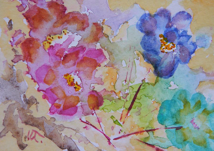 Misshapen Pansies ACEO Painting by Warren Thompson