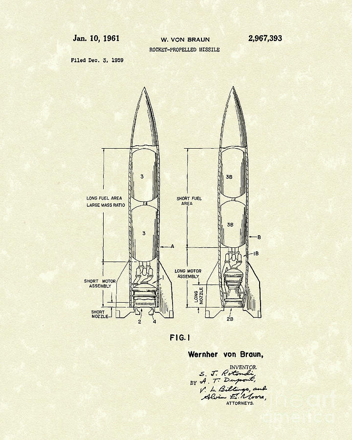 Braun Drawing - Missile 1961 Patent Art by Prior Art Design