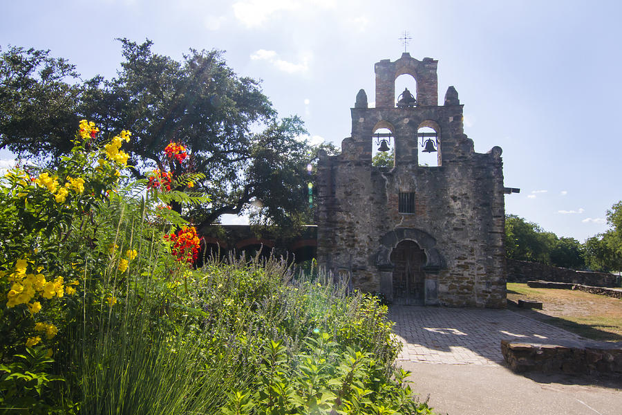 Architecture Photograph - Mission Espada under the summer sky by Ellie Teramoto