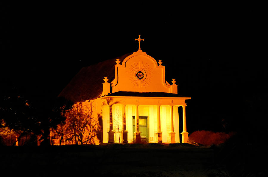 Architecture Photograph - Mission of the Sacred Heart - night photograph by Light Shaft Images
