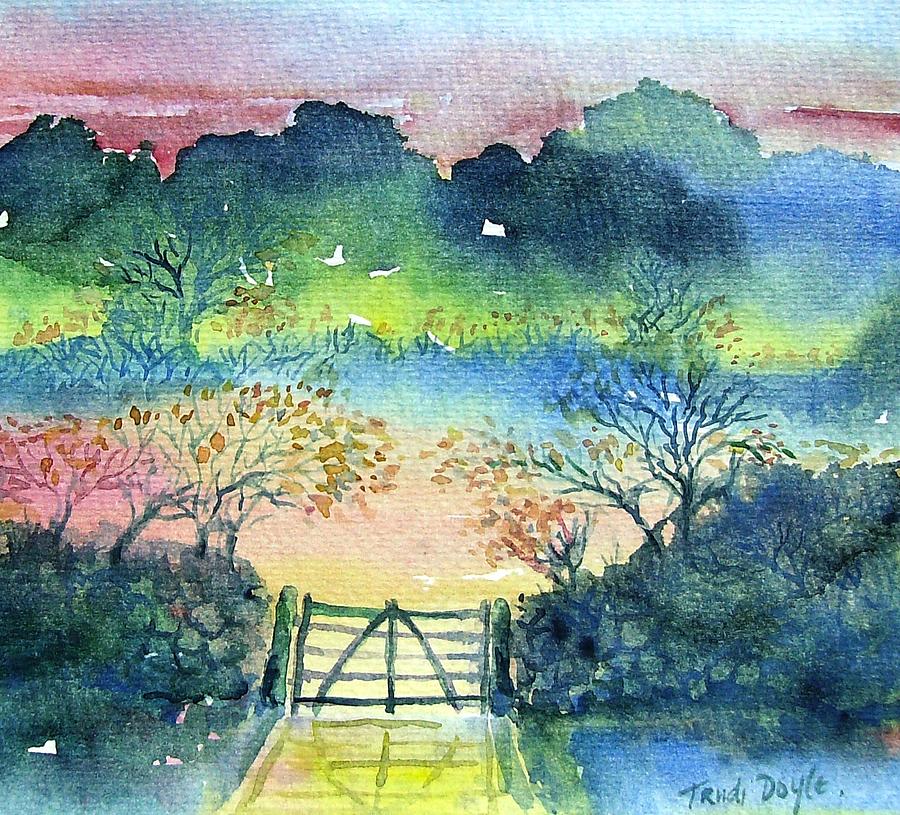Misty Autumn Sunset  Painting by Trudi Doyle