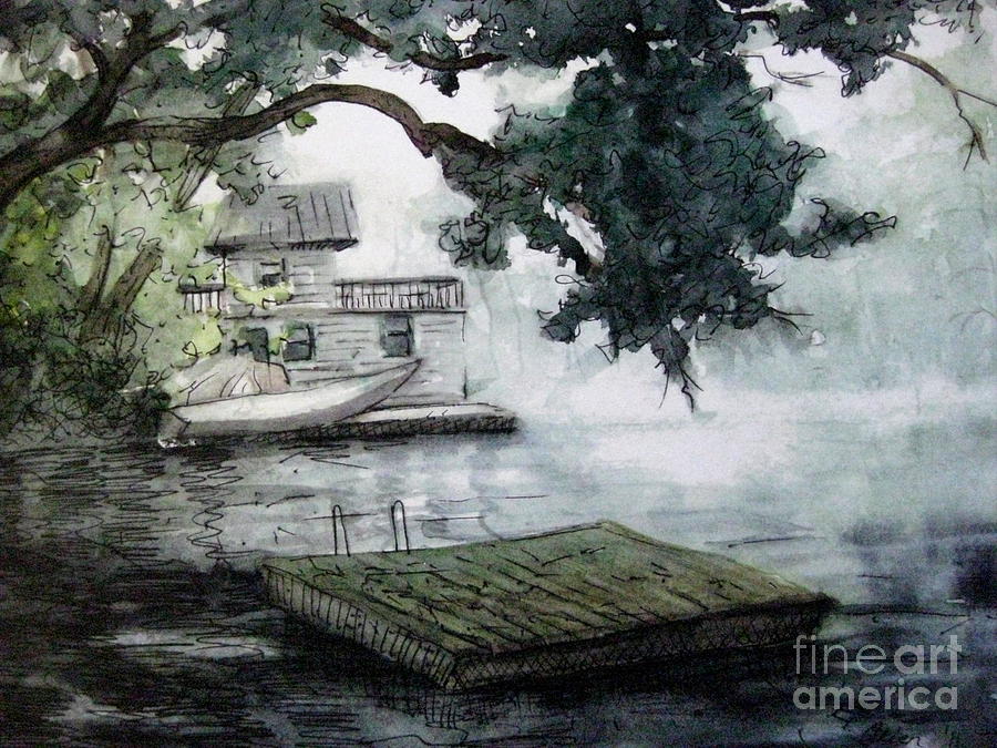 Misty Dock at Lake Rabun Painting by Gretchen Allen