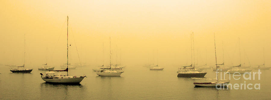 Misty Mystic Boats Watercolor Photograph