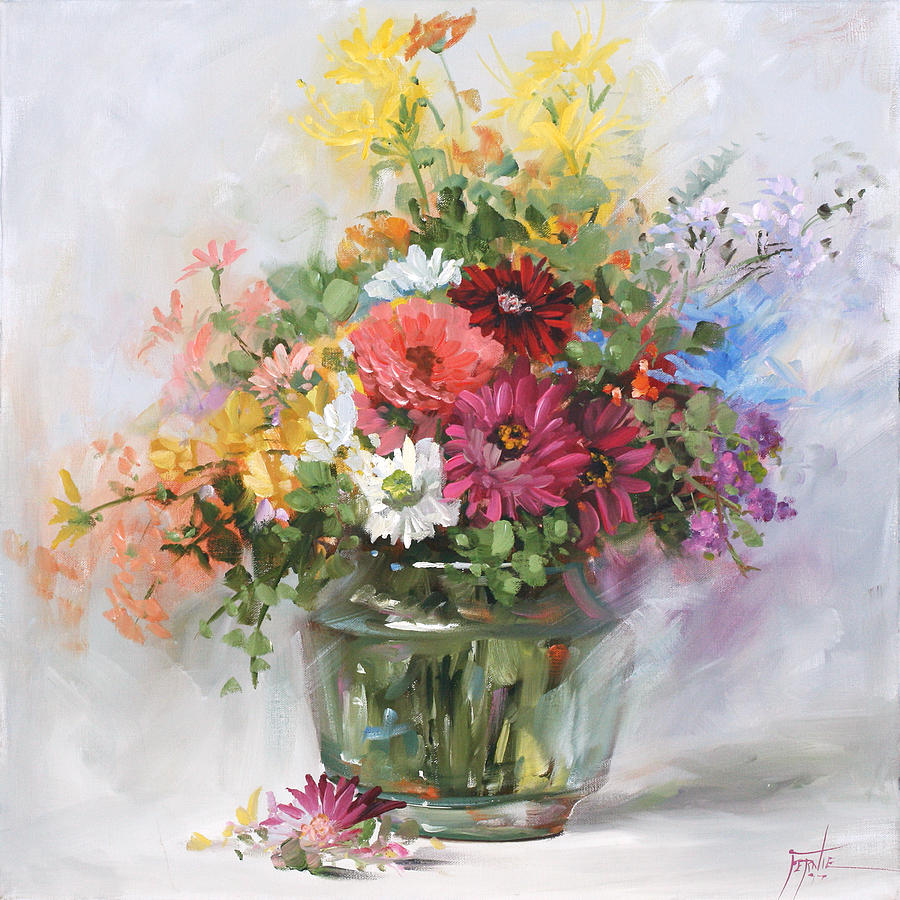 Mixed Flowers In A Glass Vase 2555 by Fernie Taite