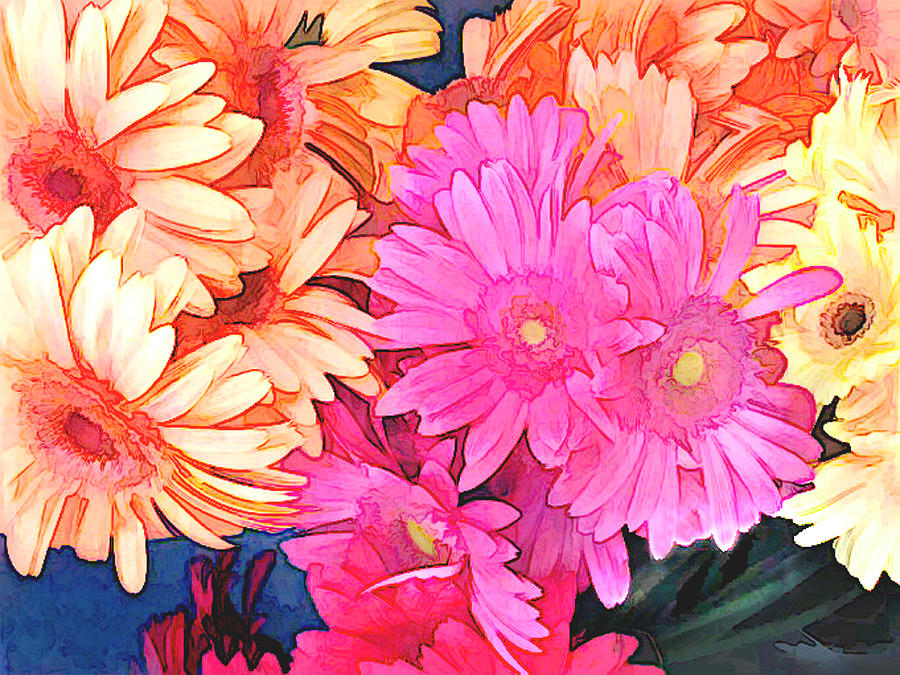Daisy Painting - Mixed Pink and Yellow Gerber Daisies by Elaine Plesser