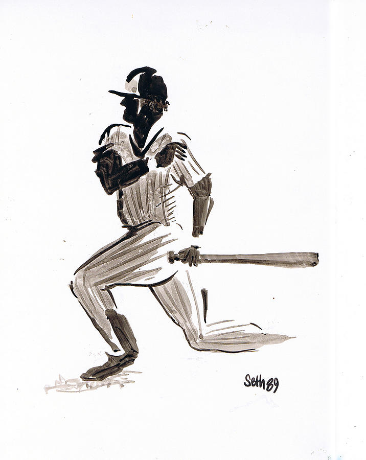 Sports Drawing - MLB Base Hit by Seth Weaver