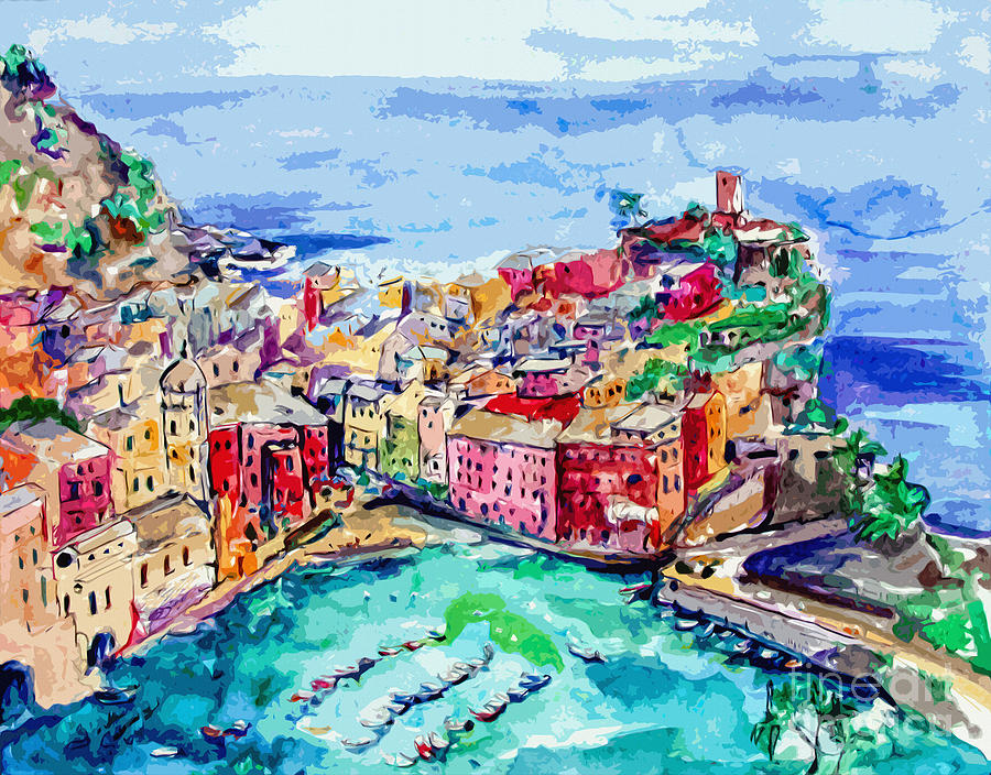 Modern Abstract Vernazza Italy Cinque Terre Painting by Ginette Callaway