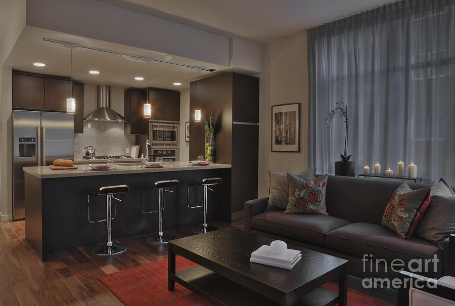 Modern Living Room and Kitchen Photograph by Andersen Ross - Fine Art