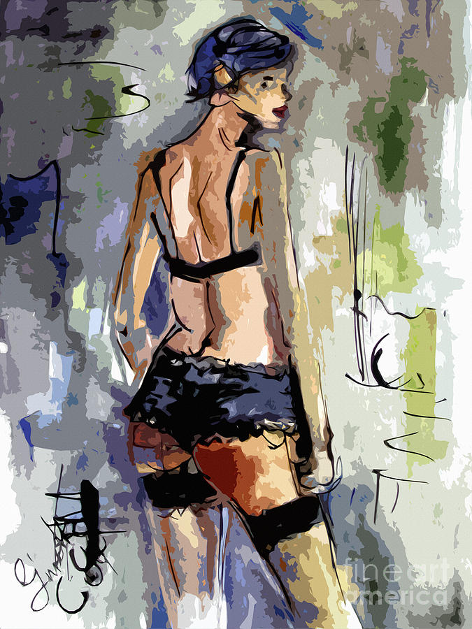 Lingerie Painting - Modern Sexy Lingerie Girl Colette by Ginette Callaway
