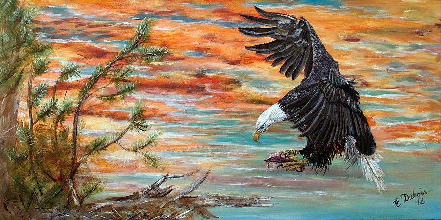 Eagle Painting - Mom is Home by Elisabeth Dubois