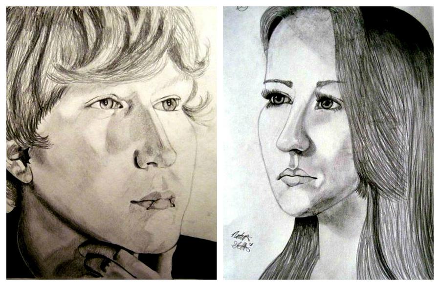 Black And White Drawing - Monica et Dallas by Natalie Gibbs