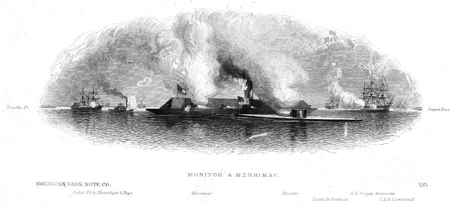 Transportation Photograph - Monitor & Merrimack, 1862 by Granger