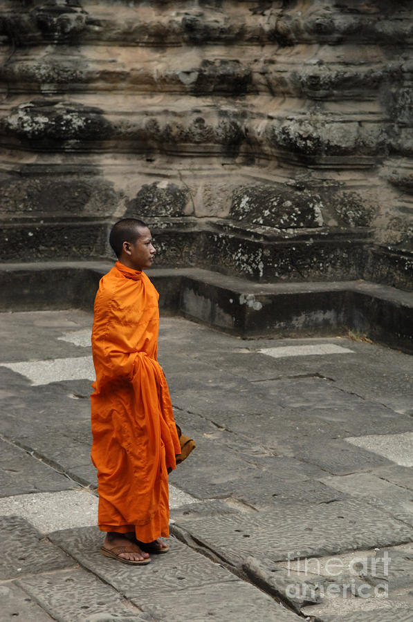 Architecture Photograph - Monk At Ankor Wat by Bob Christopher