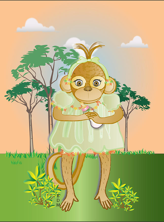 Monkhie Baby - Green Digital Art by Brenda Dulan Moore