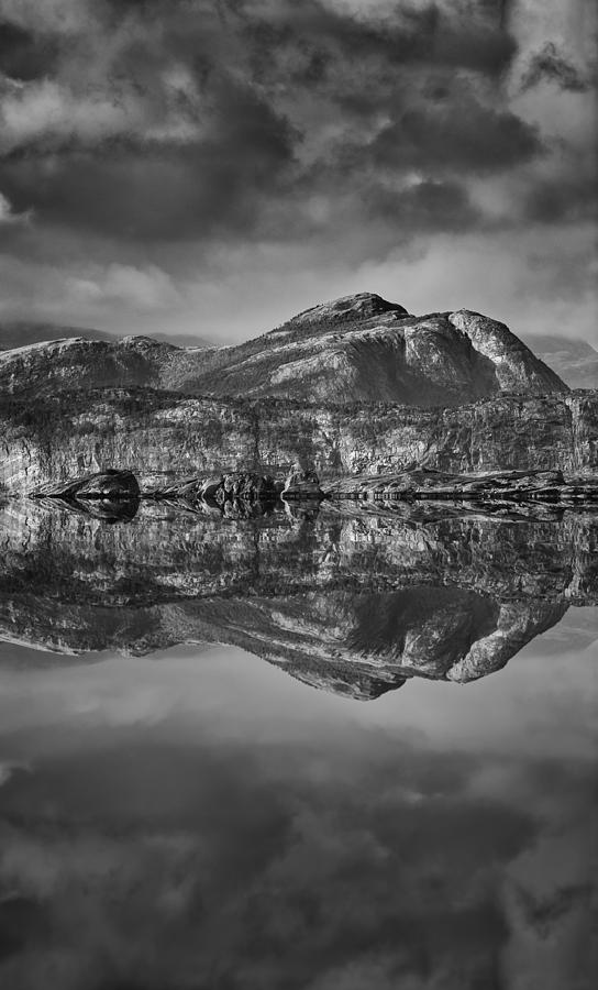 Monochrome Mountain Reflection Photograph