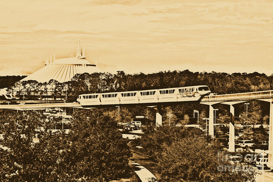 Orlando Photograph - Monorail and Space Mountain Magic Kingdom Walt Disney World Prints Rustic by Shawn OBrien