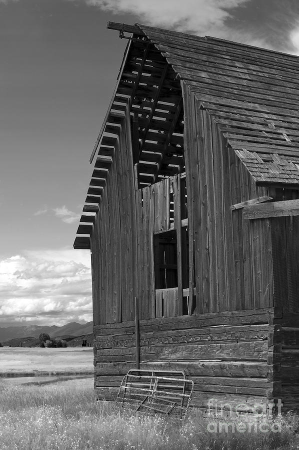Black And White Photograph - Montana Weathered Barn by Sandra Bronstein