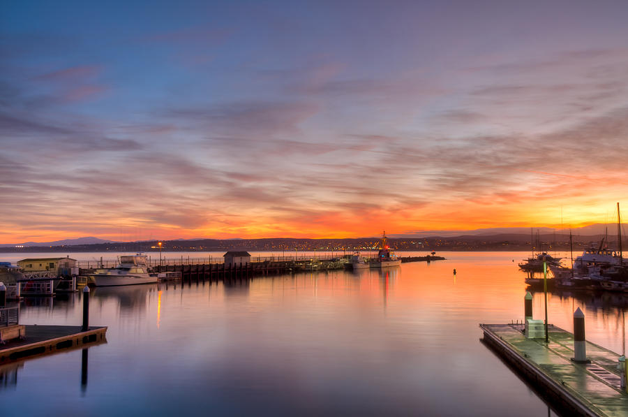 Sunset Photograph - Monterey Sunrise Calm Harbor by Connie Cooper-Edwards
