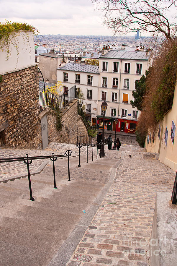 Paris Photograph - Montmartre Stairway by Bob and Nancy Kendrick