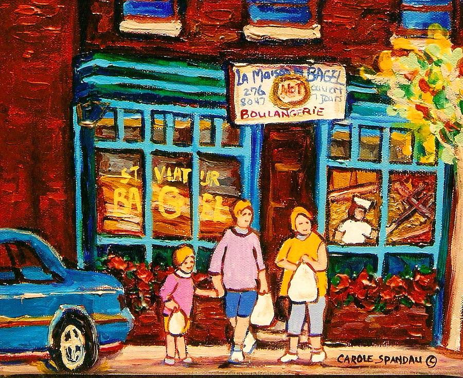 Montreal Landmarks Paintings The Bagel Shops by Carole Spandau