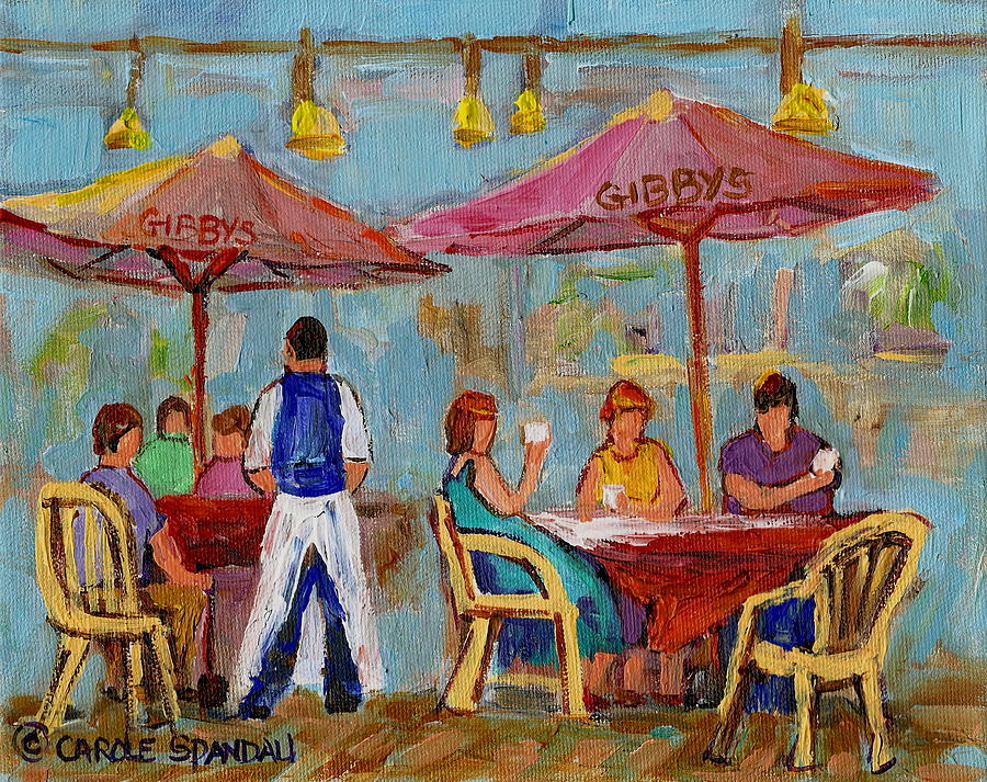Montreal Outdoor Terrace Cafe City Scene Painting by Carole Spandau
