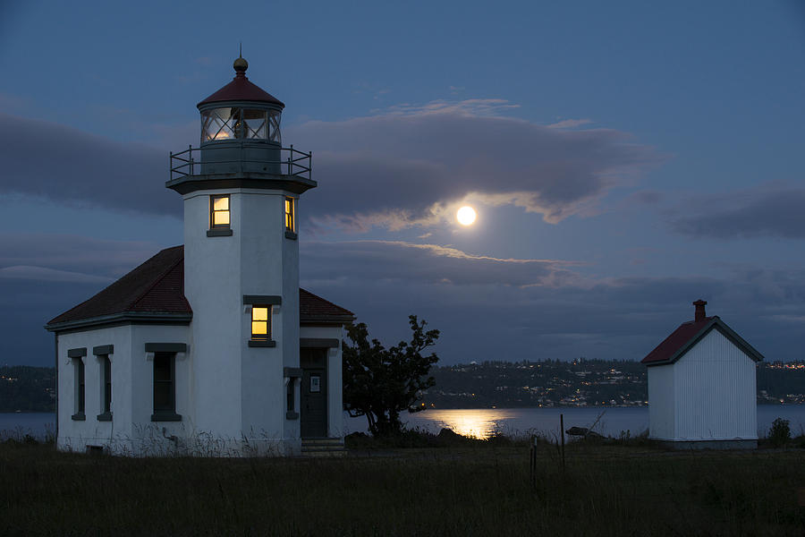 Moon and Lighthouse Photograph by Yoshiki Nakamura