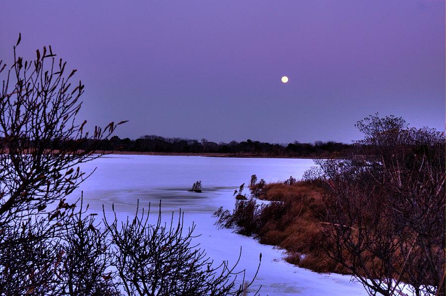 Moon and Snow Pond Photograph by Tom Singleton