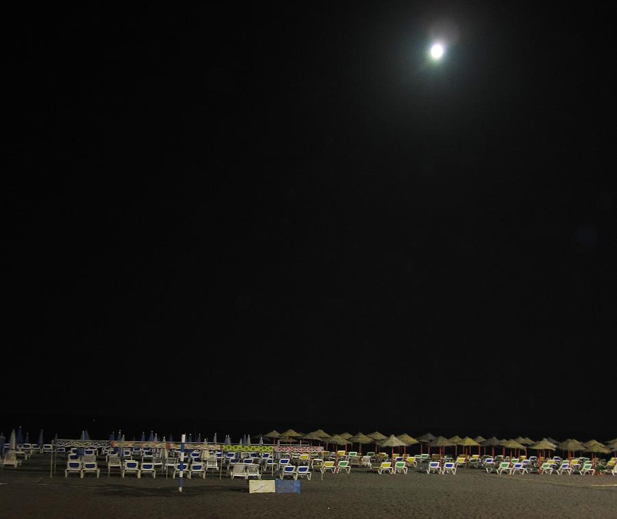 Moon Light At Night Costa Del Sol Beach Spain Photograph by John Shiron