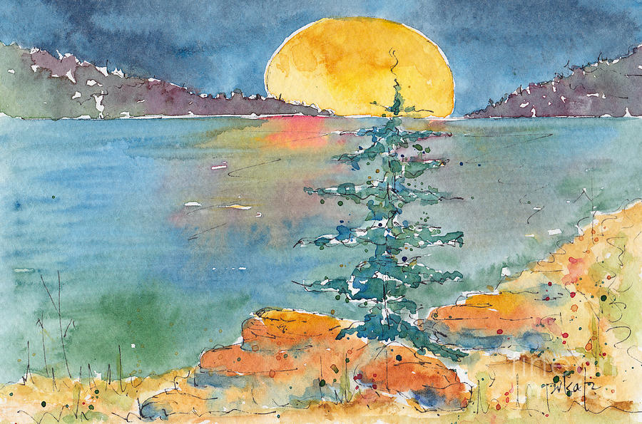 Moon On The Water Painting by Pat Katz