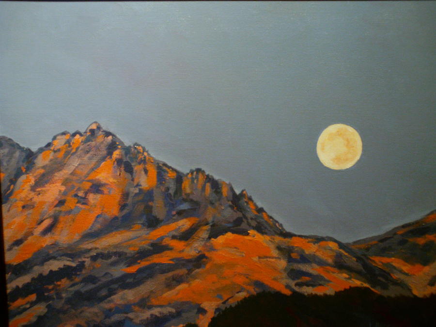 Moon Over Electric Peak Painting by Les Herman