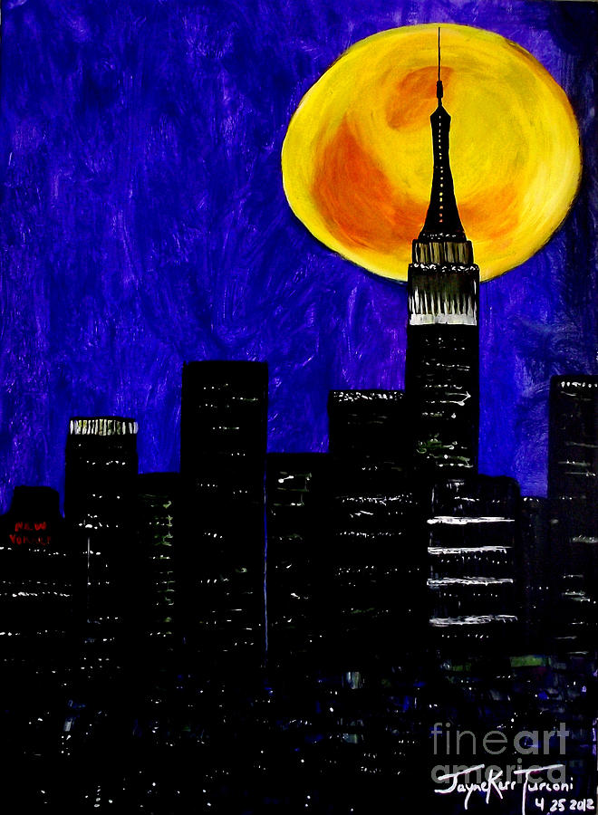 Moon over Manhattan Mixed Media by Jayne Kerr 