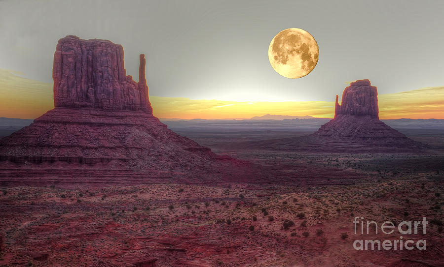 Moon Over Monument Valley Photograph by Dennis Hammer