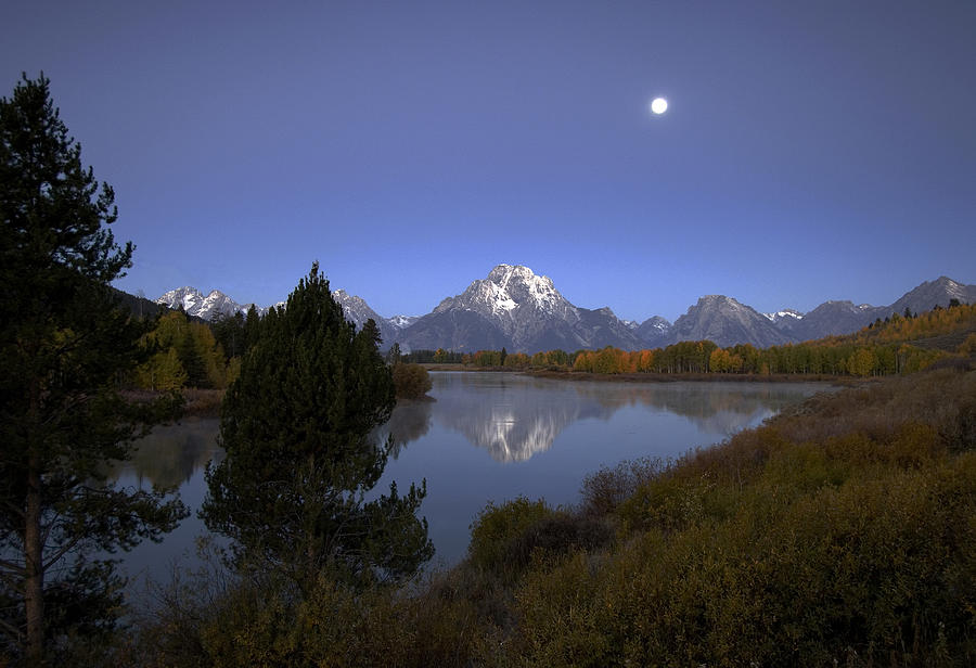 Moon over Oxbow Bend The  Grand Tetons Photograph by Gordon Ripley