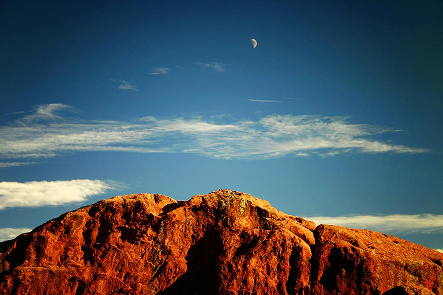 Moon over red rocks Garden of the Gods Photograph by Toni Hopper