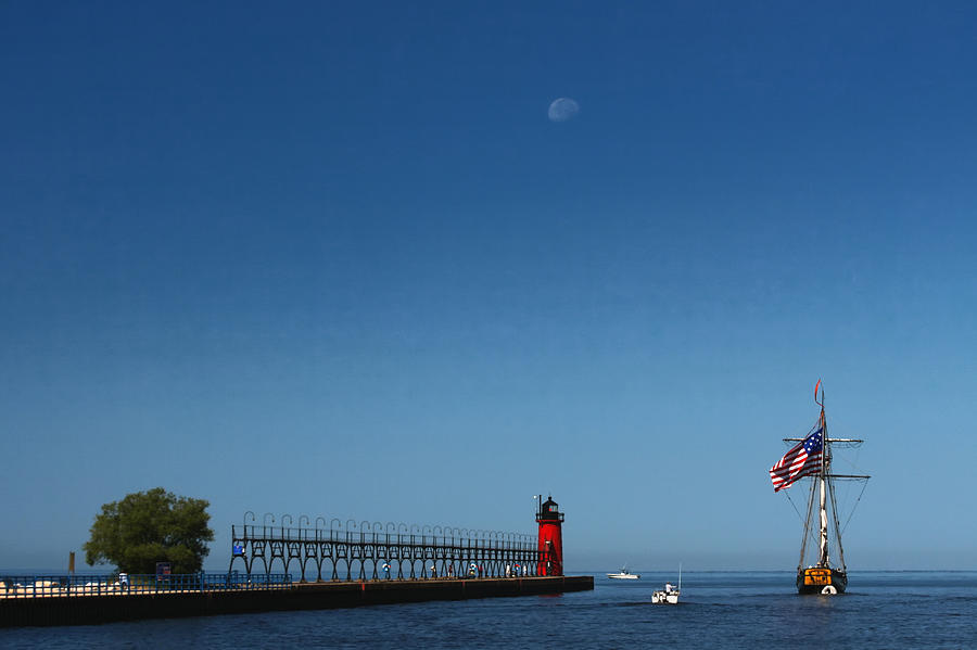 Moon Over South Havens South Pier Photograph by Richard Gregurich