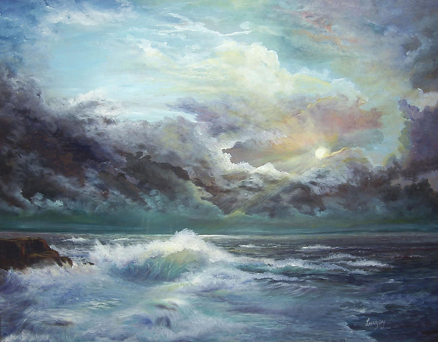 Moonlight at the Ocean Painting by Katalin Luczay