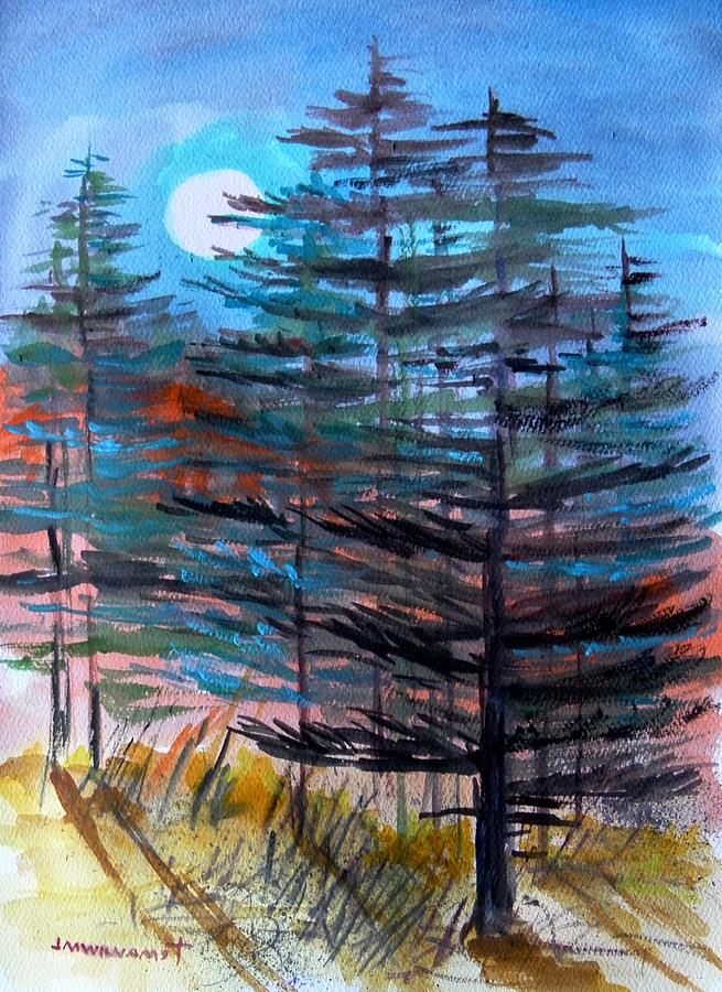 Moonlight Behind Firs Painting by John Williams