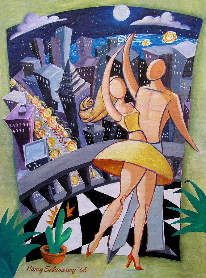 Dance Painting - Moonlight dance by Nancy Salamouny
