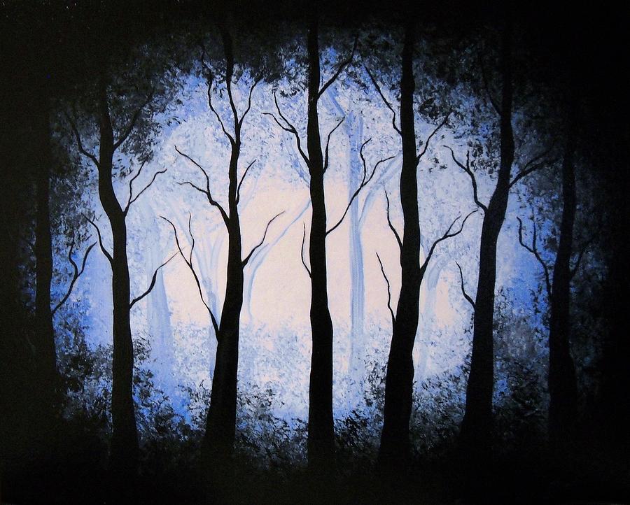 Moonlight Forest Painting by Edwin Alverio
